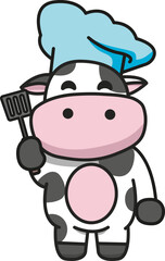 Cute cow chef holding a spatula vector mascot
