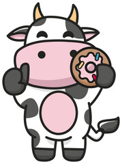 Cute cow eating a donut vector mascot