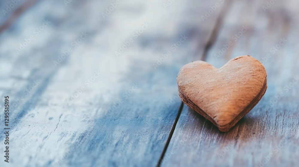 Poster Rustic wooden heart resting on a tabletop representing simplicity and warmth in design : Generative AI