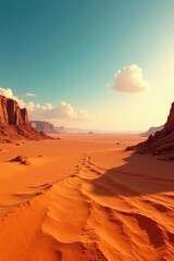 Naklejka premium Desert landscape with a vast empty sky and no clouds, empty, orange