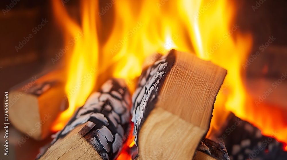 Aufkleber Fiery flames dancing around logs creating warmth and inviting atmosphere : Generative AI