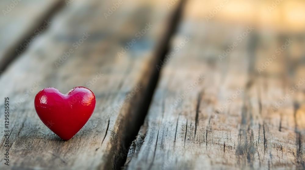 Poster bright red heart shaped decoration resting on rustic wooden table creating a romantic atmosphere : g