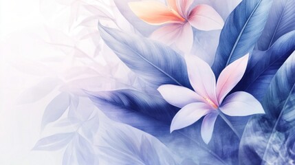 Fototapeta premium Elegant floral artwork featuring lilies and large leaves