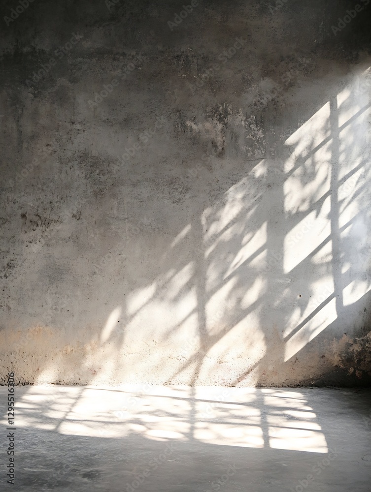 Poster Textured concrete wall casting shadows through window patterns creating an artistic indoor ambiance : Generative AI