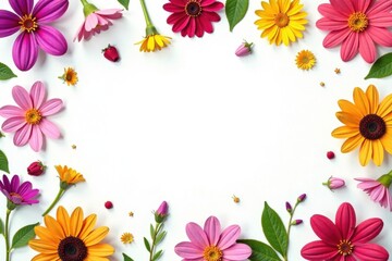 Fototapeta premium Pattern of mixed flowers arrangement on white background with various shapes and sizes, minimalist, blossoms, nature