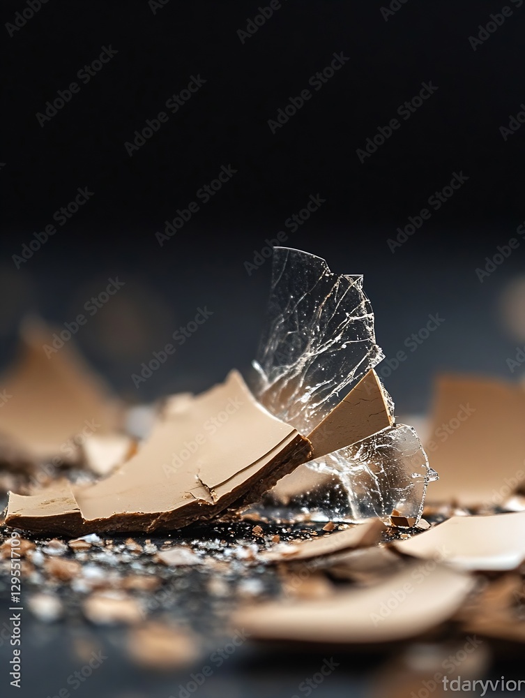 Leinwandbilder close up of broken glass pieces scattered on dark surface creating dynamic texture : generative ai