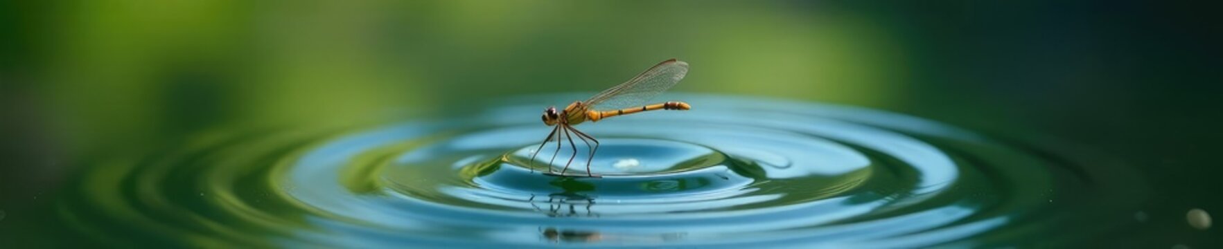 Fragile Forktail damselfly hovering above a pool of water, ripples, damselfly