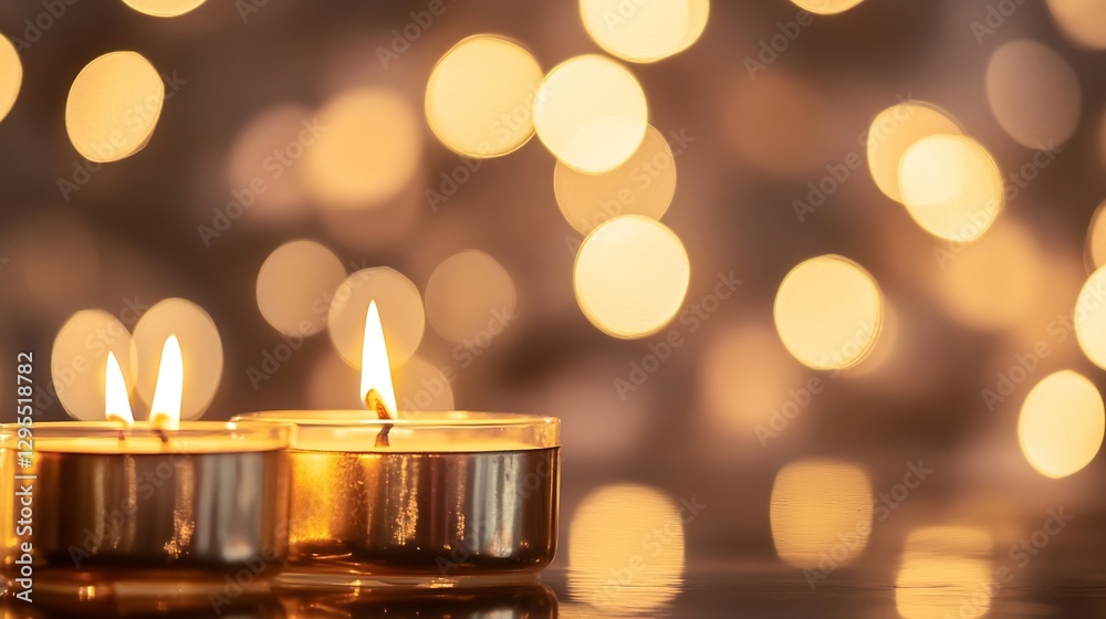 Aufkleber Cozy scene featuring lit candles with warm glow creating a tranquil ambiance : Generative AI