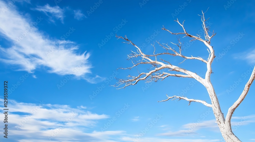 Poster barren tree against a bright sky with wispy clouds in a beautiful natural landscape : generative ai