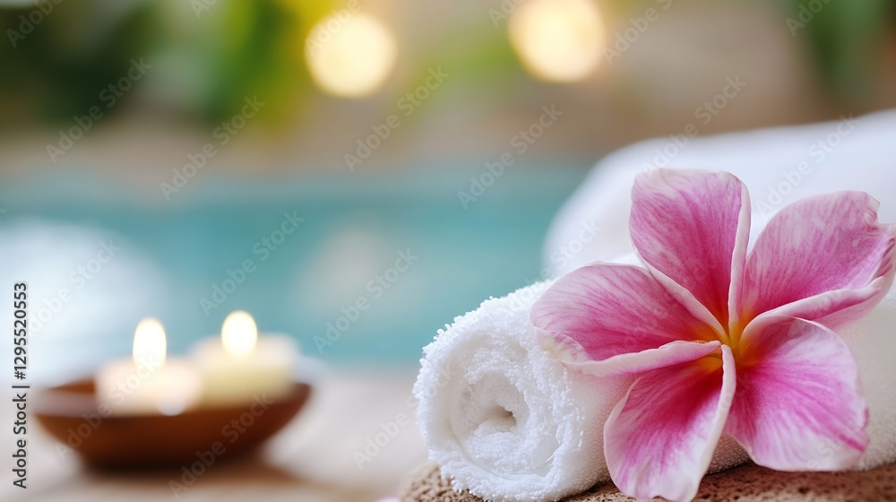 Poster Spa Relaxation with Towel and Flower on a Soft Surface with Candles for a Calming Environment : Generative AI