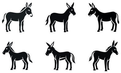 Simple Black and White Silhouette Illustration of Six Donkeys