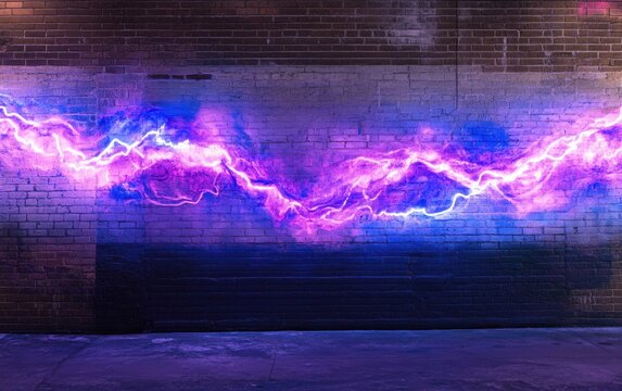 Urban alleyway with electric purple-blue energy - Powered by Adobe