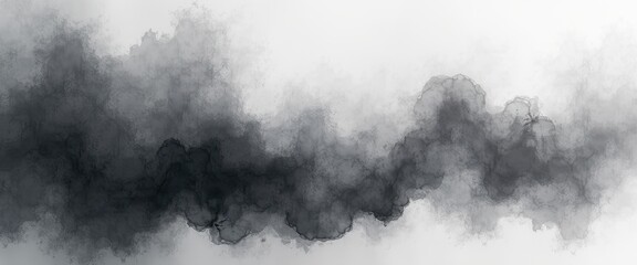 Fototapeta premium Abstract Dark Gray Smoke or Ink Cloud on White Background