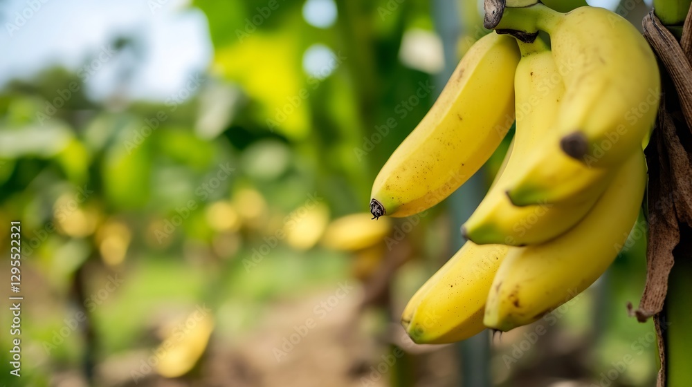 Poster Fresh Bunch of Ripe Bananas Hanging on a Tree in a Tropical Setting : Generative AI