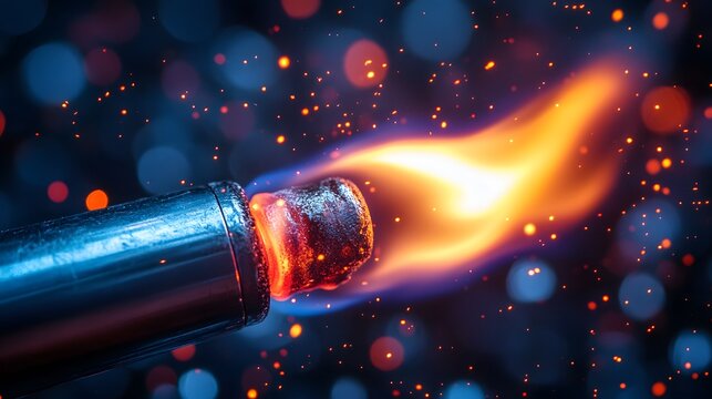 Macro Shot of a Blowtorch Flame with Bright Sparks 