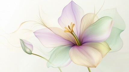 Fototapeta premium Abstract flower with pastel colored petals and soft lines