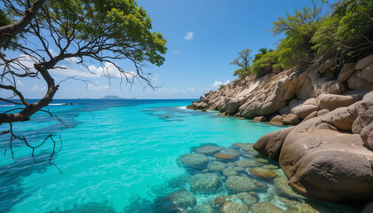 Obraz premium A picturesque tropical Thai island paradise with turquoise waters, white sand, and a stunning coastal landscape perfect for a summer vacation