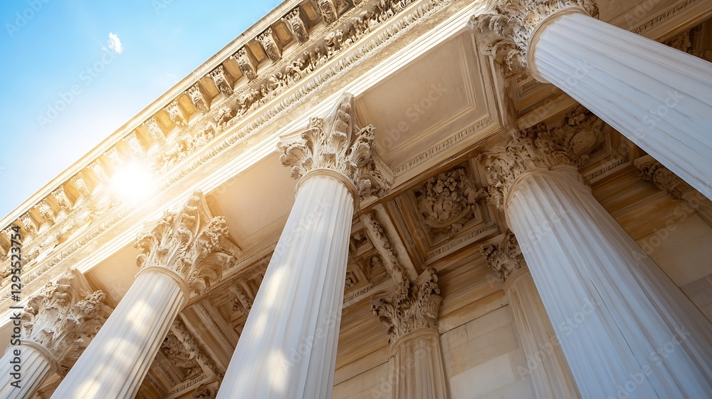 Poster majestic view of classical architecture featuring grand columns under bright sunlight : generative a