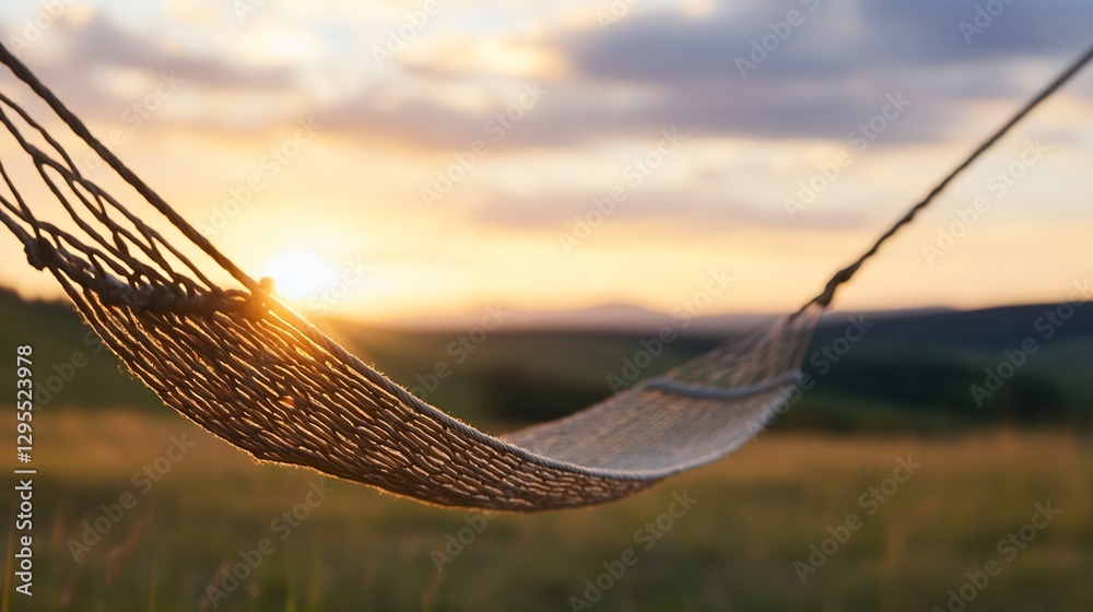 Poster hammock at sunset relaxation in nature peaceful evening vibes : generative ai