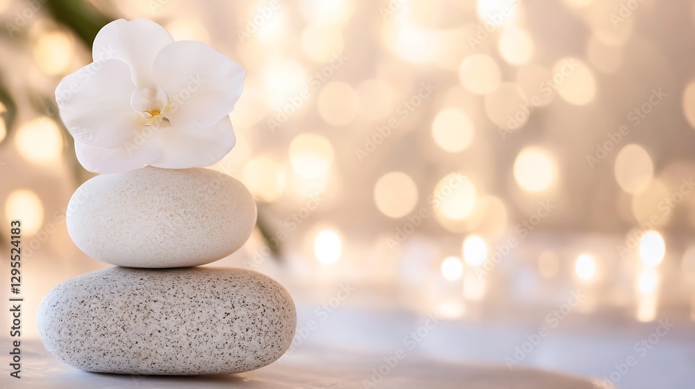 Poster elegant spa stones with white flower and bokeh background for calming and zen atmosphere : generativ