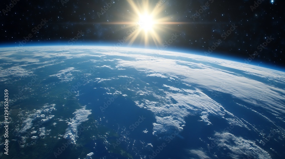 Poster stunning view of earth from space showcasing clouds and vibrant lighting from the sun : generative a