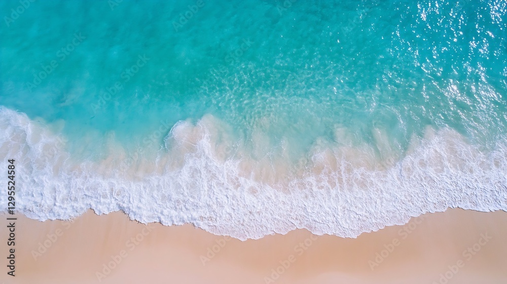 Poster aerial view of crystal clear waves gently crashing on golden sandy beach : generative ai