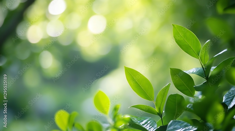 Aufkleber beautiful closeup of vibrant green leaves with soft bokeh effect highlighting nature's tranquility :