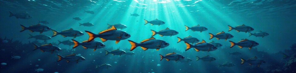 Naklejka premium School of fish swimming together in the ocean , marine, seafood, ocean flat icon