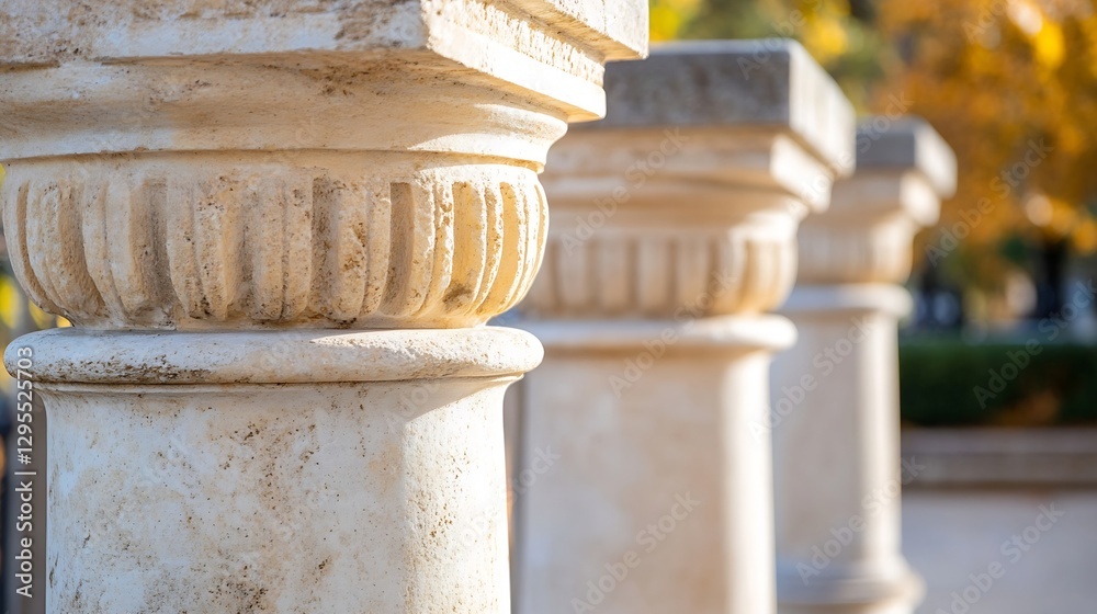 Poster Imposing ancient stone columns standing in a serene outdoor environment hinting at historical architecture and craftsmanship : Generative AI