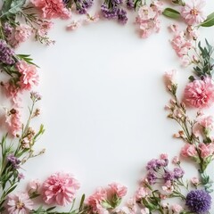 Pink background decorated with flowers for Mother's Day. Feminine flatley. Banner Romantic floral frame for Mother's Day. International Women's Day