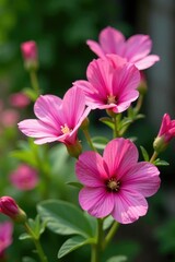 Pink mallow flowers in full bloom among other flowers, gardening, pink flowers