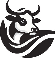 Black and white stylized cow logo with flowing lines representing dairy products and nature