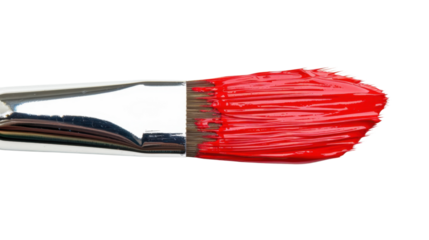 Paintbrush applying red paint with transparent background
