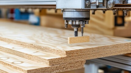 Automated woodworking machine cutting a piece of plywood precisely