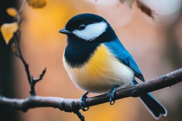 Fototapeta premium Colorful Bird Perched on Branch Against Autumn Background Nature