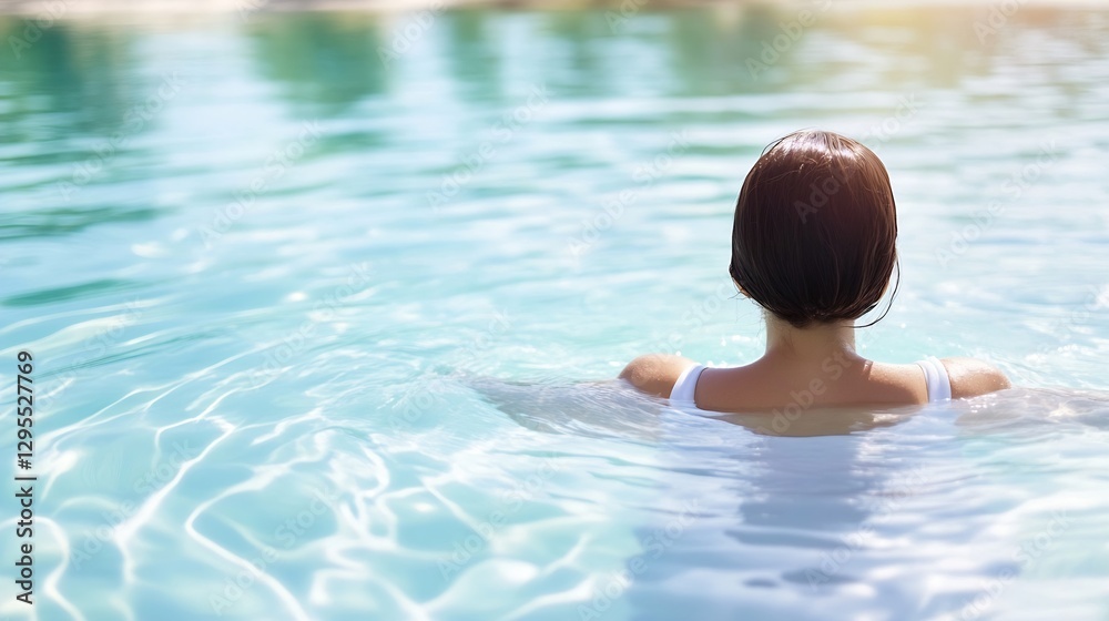 Poster woman enjoying a relaxing moment in a tranquil pool : generative ai