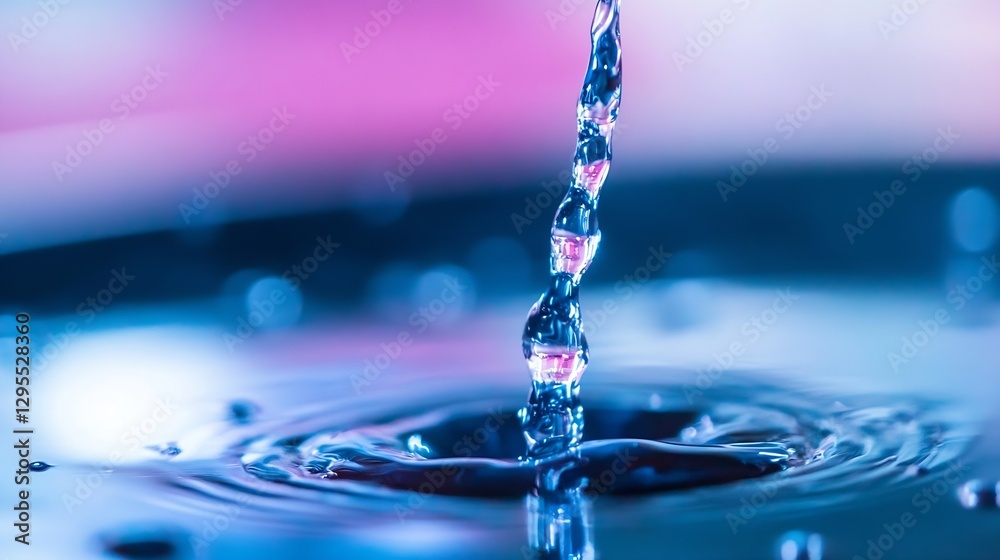 Poster stunning close up of water droplets creating ripples in a vibrant blue environment : generative ai