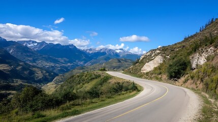 Fototapeta premium Curvy mountain road winding through stunning alpine landscape under a beautiful sky : Generative AI