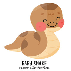 Cute snake cartoon characters isolated on white background. Friendly characters of smiling reptile. Kawaii serpents. Kids flat vector illustrations.