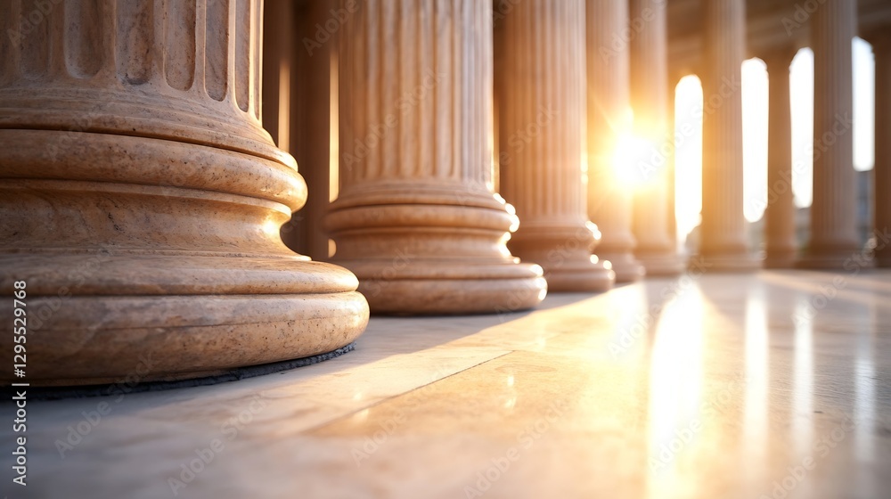 Poster ancient stone columns glowing in the warm sunset light showcasing a historic architectural site : ge