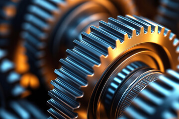 Close-up of industrial metal gears for machinery, manufacturing, factory, technology, mechanical, engineering, generated by AI.