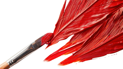 Paintbrush applying vivid red paint on transparent background