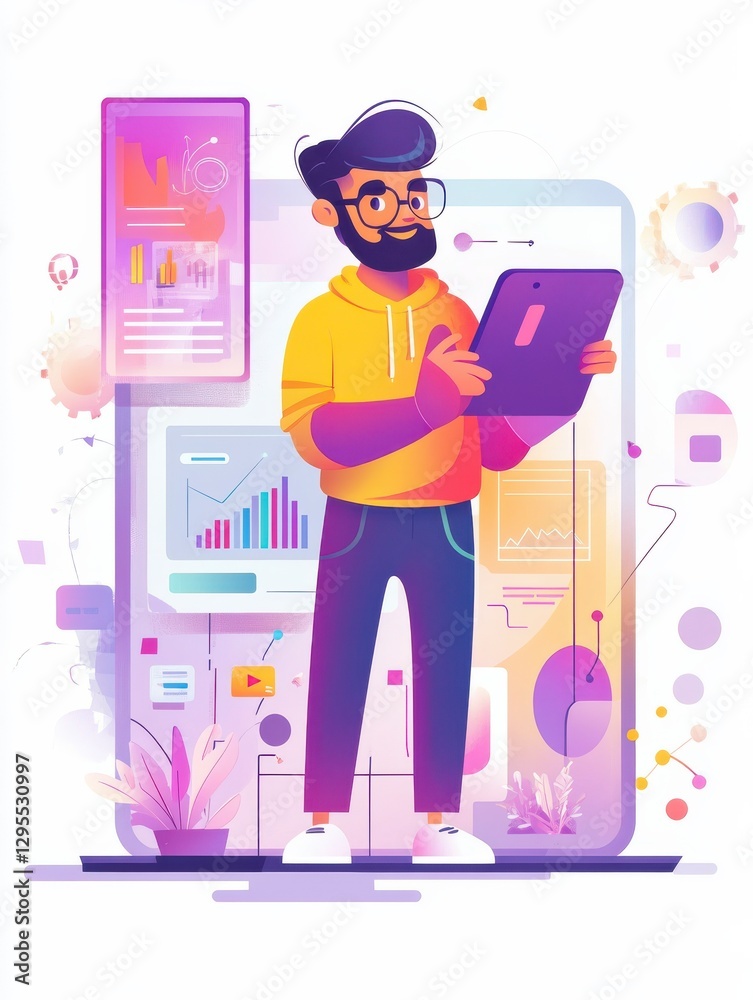 Poster seo, website, software development. app optimization, programming. web designers, programmers cartoo