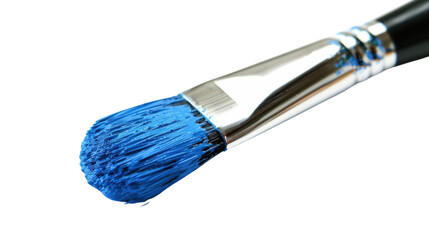 Paintbrush dipped in blue paint on transparent background