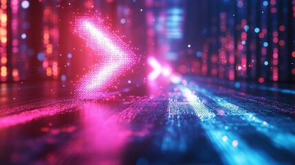 Abstract glowing arrow digital future technology background.
