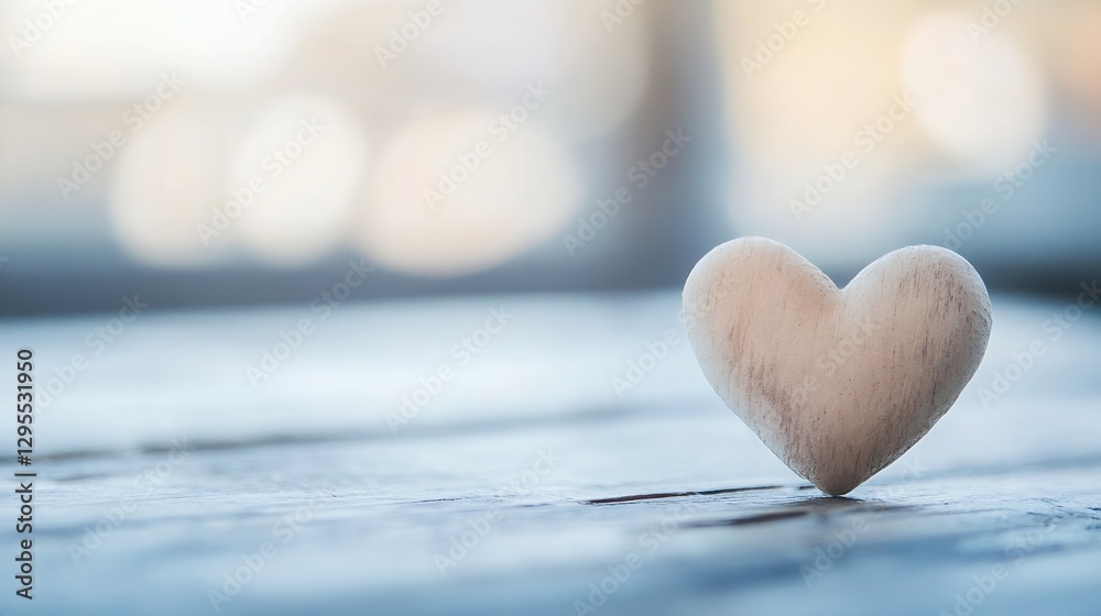 Aufkleber elegant wooden heart sculpture representing love and warmth on a rustic table background : generativ