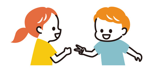 colorful illustration of kids doing rock scissors paper