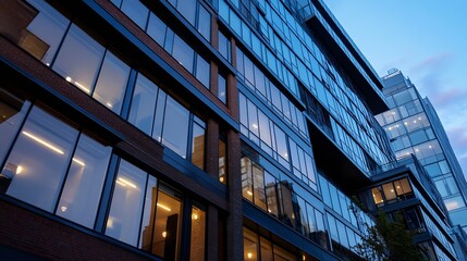 Obraz premium Modern glass building exterior reflecting the sky with urban architecture and innovative design : Generative AI