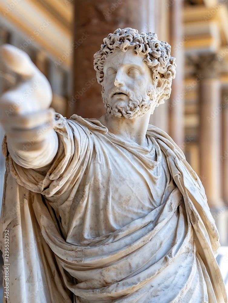 Poster stunning marble statue of a roman emperor showcasing intricate detail and expressive posture in a gr