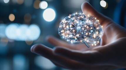 Creative graphic representation of a brain illuminated with glowing neural connections : Generative AI